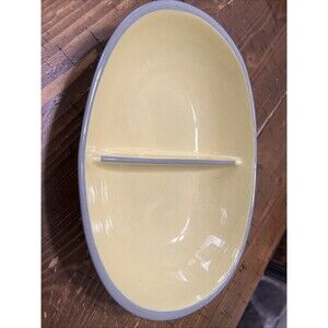 Harkerware Serving Bowl Divided Oval Yellow & Gray Vintage